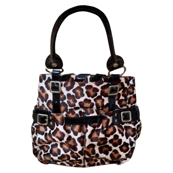 Plinio Visona Leopard & Patent Leather Italian Made Satchel Bag - Picture 3 of 12